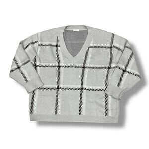 Aritzia Babaton Size XL Gray Plaid 100% Merino Wool Oversized Chunky Sweater